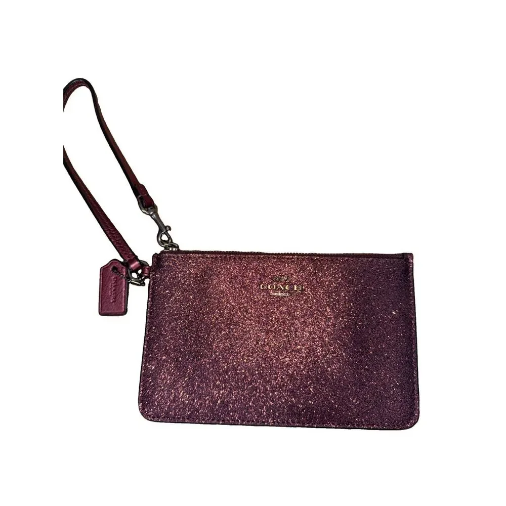 NWT Coach Glitter Small Wristlet Metallic Cherry Zip Pouch Clutch Wallet F64585